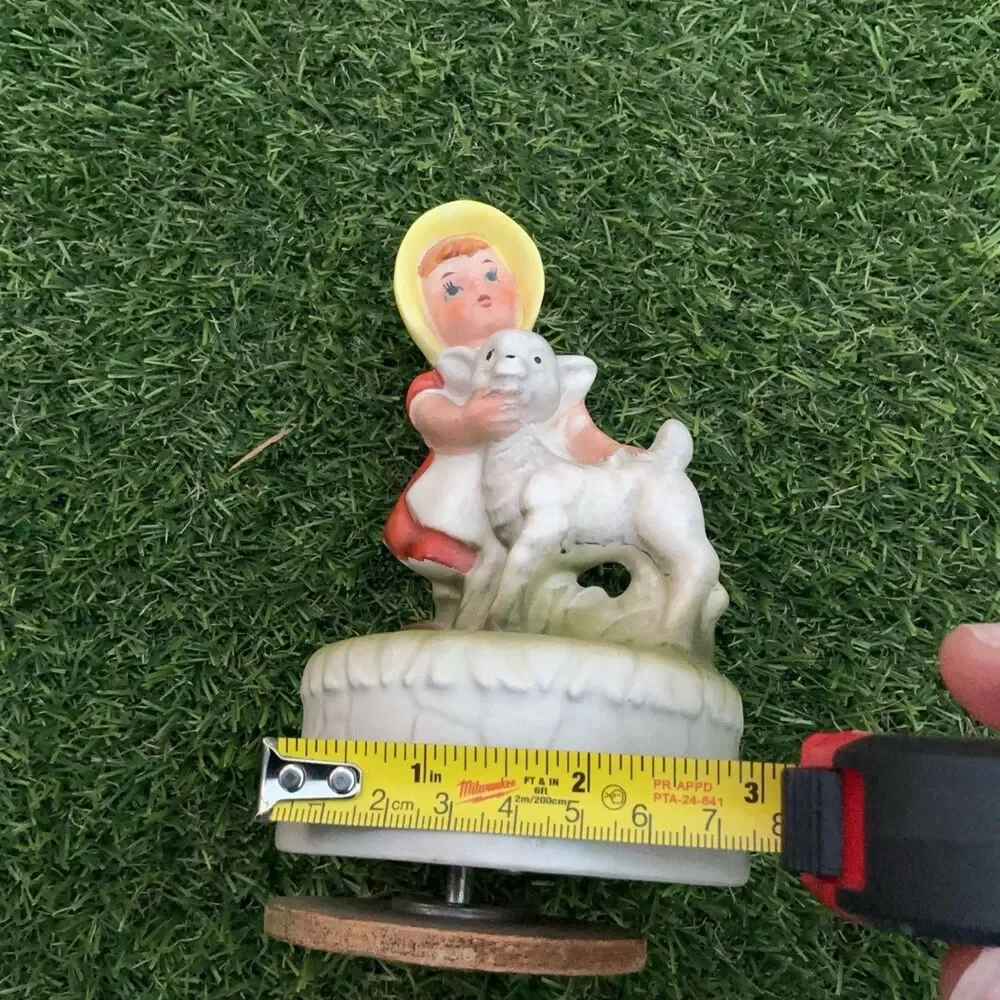 Lot of 2 Vintage Porcelain Child Figurines Girl Lamb Children Umbrella Music Box